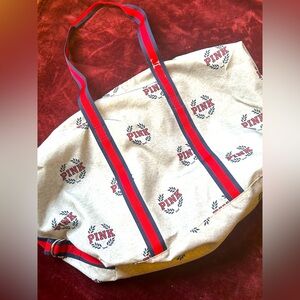 Victorias Secret PINK Canvas Tote Bag/Duffle Bag Gray Blue Red Great condition